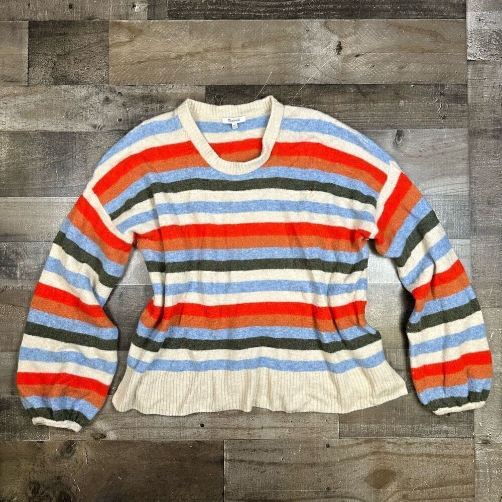 Madewell Women’s Size XXL Pullover Knjt Sweater Cream Orange Blue Striped Casual